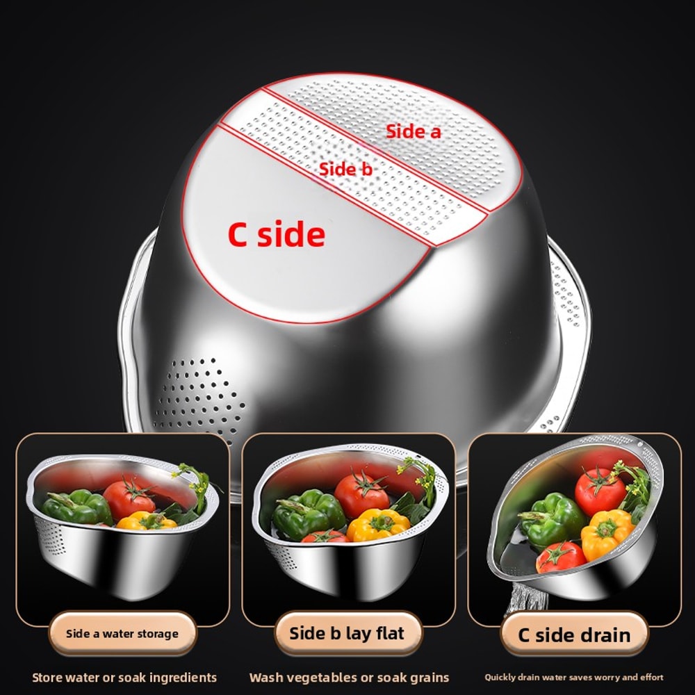 Rice Washing Bowl Stainless Steel Strainer Colander For Rice And Fruit Vegetable Cleaning 2