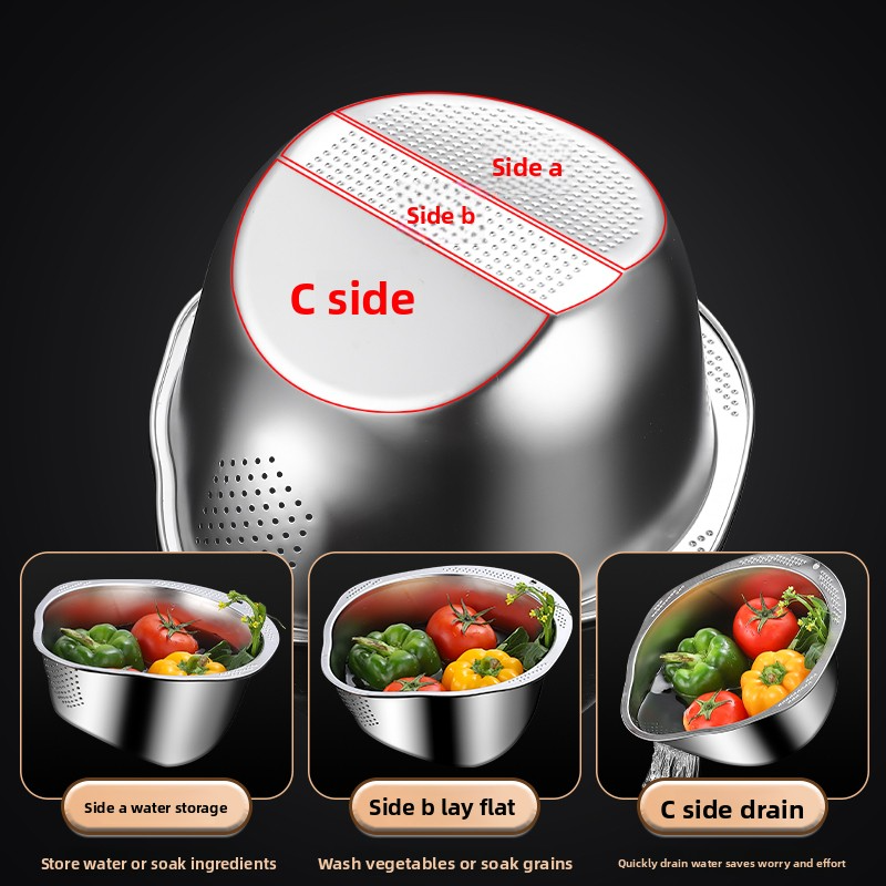 Rice Washing Bowl Stainless Steel Strainer Colander For Rice And Fruit Vegetable Cleaning 2