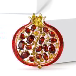 enamel fruit plant pomegranate brooch with luxury rhinestones for women party gifts