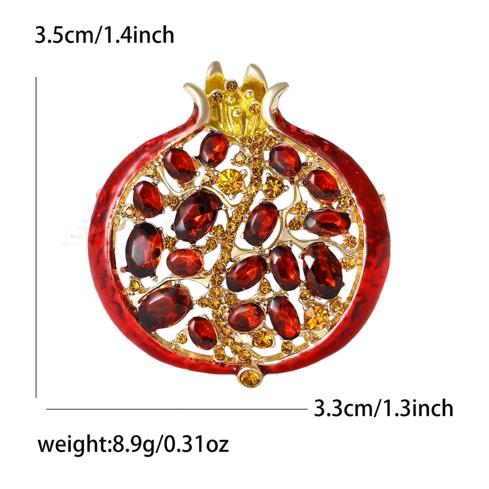 Enamel Fruit Plant Pomegranate Brooch with Luxury Rhinestones for Women Party Gifts