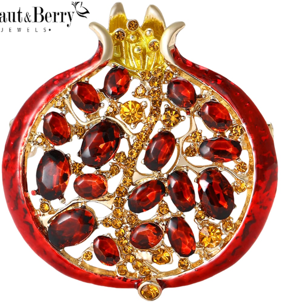 Enamel Fruit Plant Pomegranate Brooch with Luxury Rhinestones for Women Party Gifts