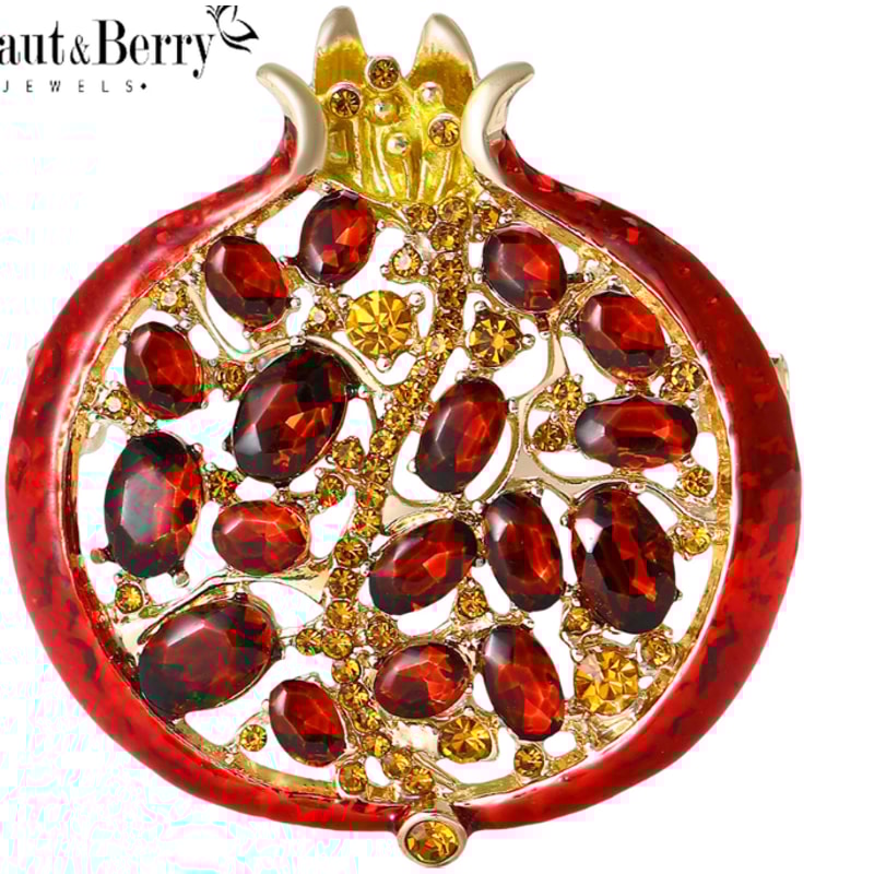 Enamel Fruit Plant Pomegranate Brooch with Luxury Rhinestones for Women Party Gifts