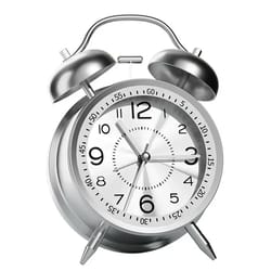 twin bell loud alarm clock with metal frame and 3d dial, battery operated desk table clock with backlight