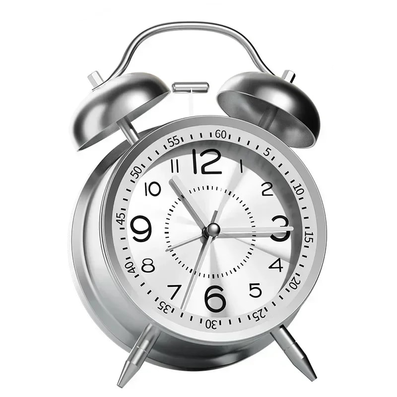 Twin Bell Loud Alarm Clock With Metal Frame And 3D Dial Battery Operated Desk Table Clock With Back 0