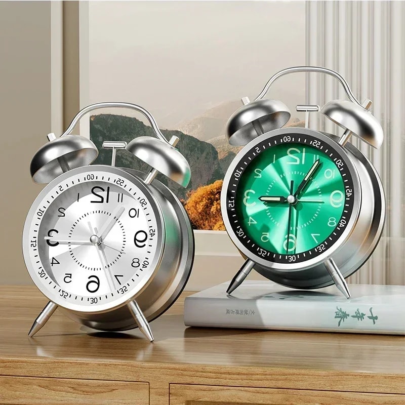 Twin Bell Loud Alarm Clock With Metal Frame And 3D Dial Battery Operated Desk Table Clock With Back 1