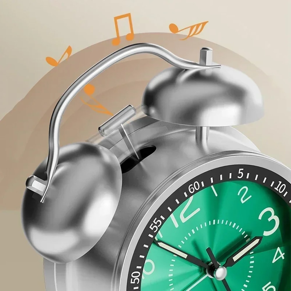 Twin Bell Loud Alarm Clock With Metal Frame And 3D Dial Battery Operated Desk Table Clock With Back 3