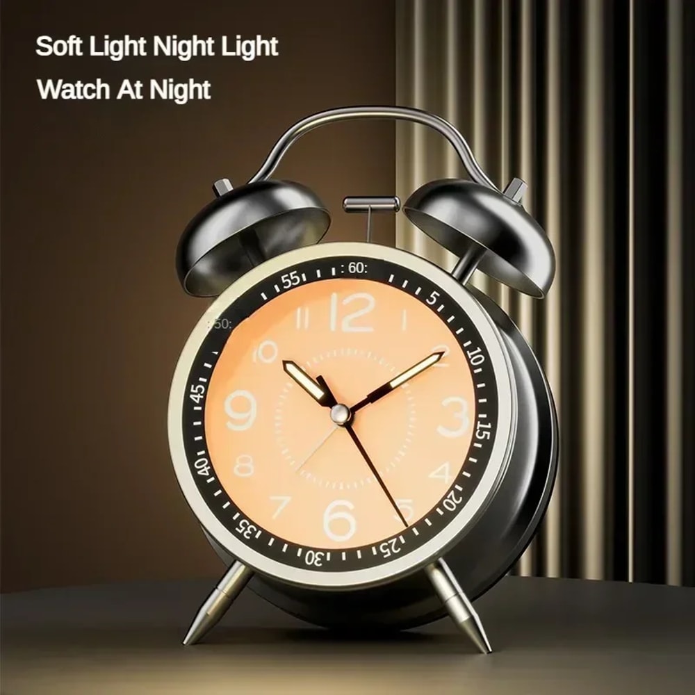 Twin Bell Loud Alarm Clock With Metal Frame And 3D Dial Battery Operated Desk Table Clock With Back 4