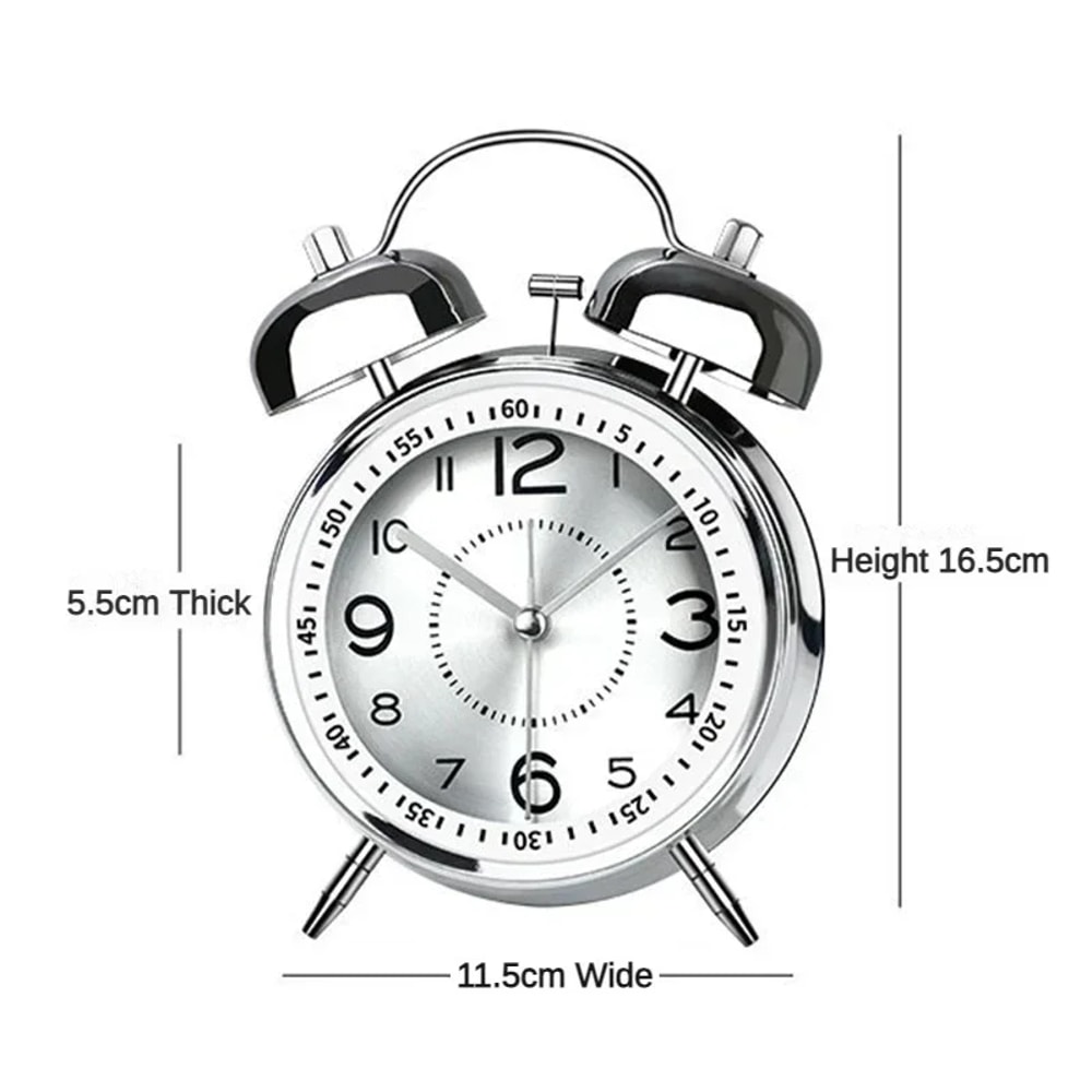 Twin Bell Loud Alarm Clock With Metal Frame And 3D Dial Battery Operated Desk Table Clock With Back 5