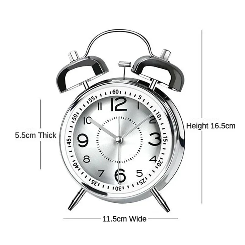 Twin Bell Loud Alarm Clock With Metal Frame And 3D Dial Battery Operated Desk Table Clock With Back 5