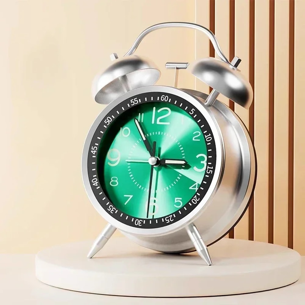 Twin Bell Loud Alarm Clock With Metal Frame And 3D Dial Battery Operated Desk Table Clock With Back 8
