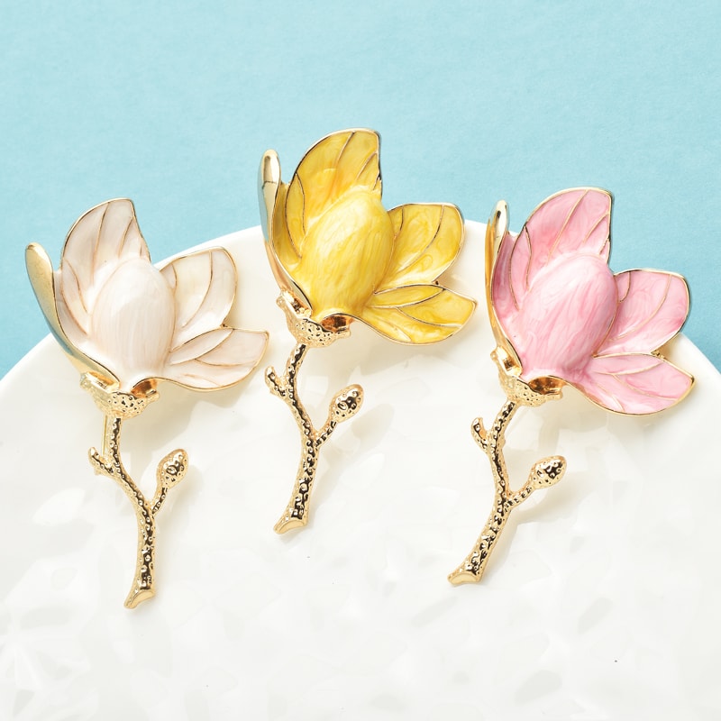 Magnolia Flower Brooch Pins For Women Unisex Enamel Beautiful Brooch For Office Party Gifts 0