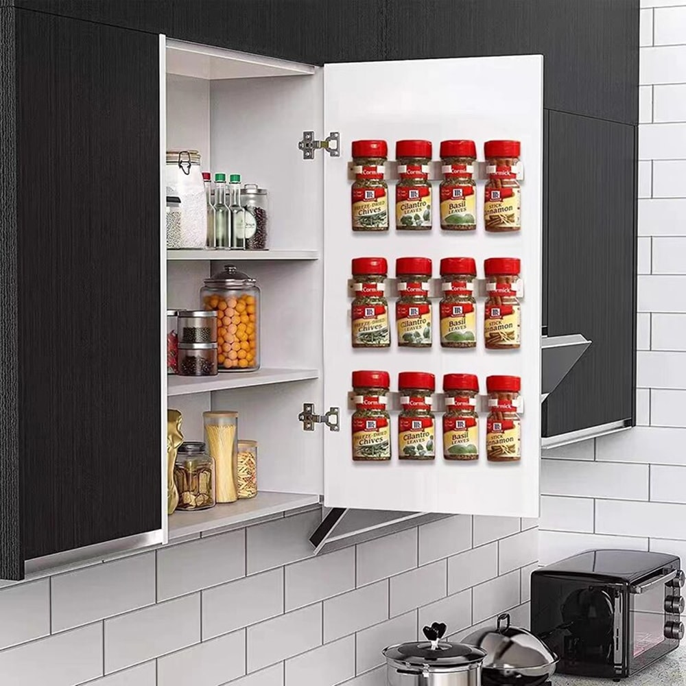 WallMounted Adhesive Kitchen Spice Bottle Holder Grey Plastic Seasoning Storage Rack 1