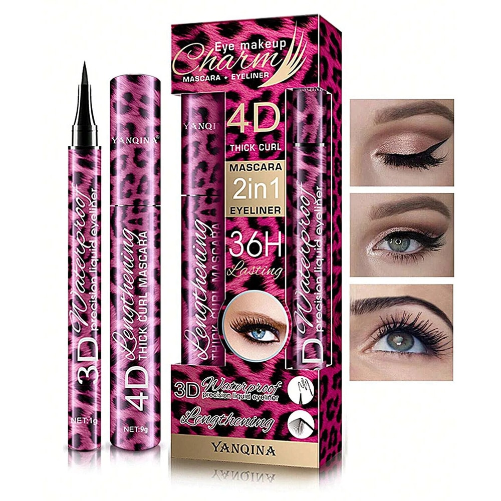 Waterproof Liquid Eyeliner Pencil 4D Mascara Set Cosmetics Curling Thick Eyebrow Pencil Eye Liner M 0