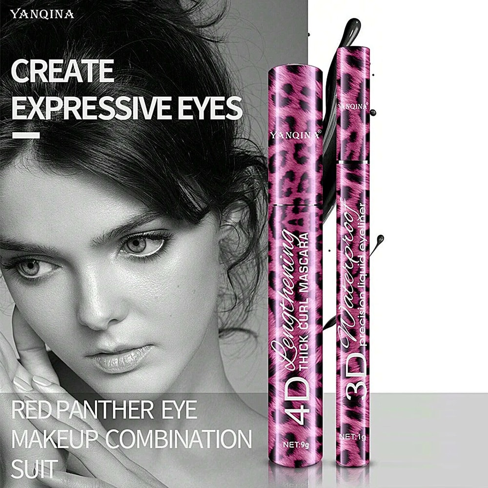 Waterproof Liquid Eyeliner Pencil 4D Mascara Set Cosmetics Curling Thick Eyebrow Pencil Eye Liner M 1