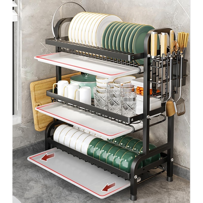 Large Capacity Dish Drainer ThreeTier SpaceSaving Dish Rack Utensil Holder For Kitchen Tableware 1