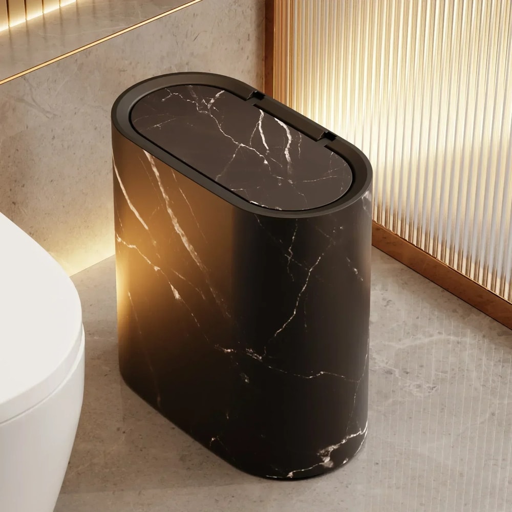 Nordic Marble Texture Odor Proof Press Type Wastebasket Narrow Toilet Trash Bin Bathroom Accessorie 6