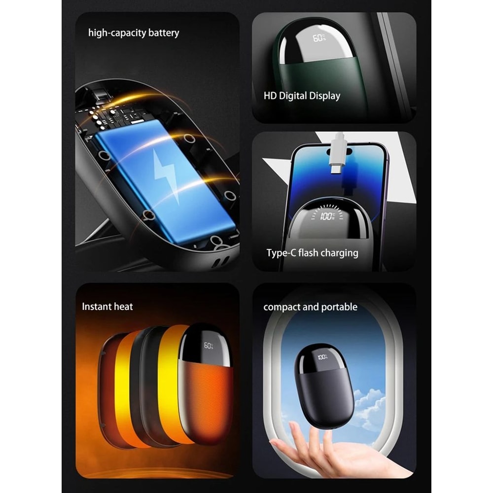 Double Sided Heating Portable Hand Warmer Large Capacity Adjustable Temperature Digital Display Win 4