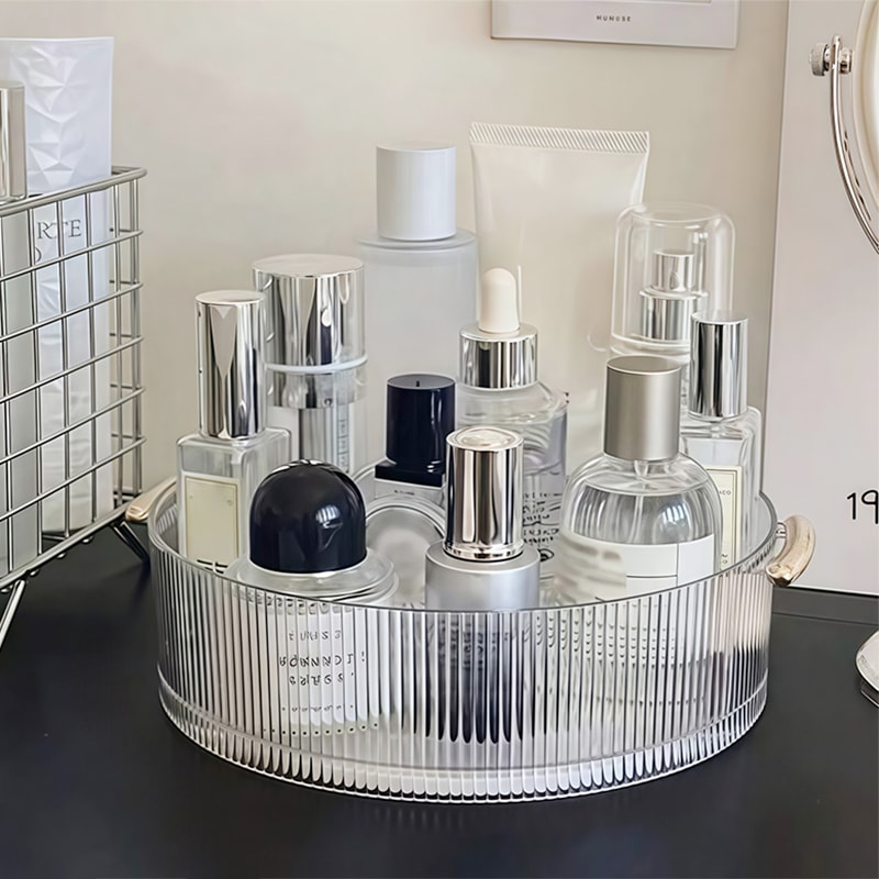 Rotating Turntable Desktop Storage Box, Rotating Cosmetic Storage Box, Large Capacity Round Transparent Tray