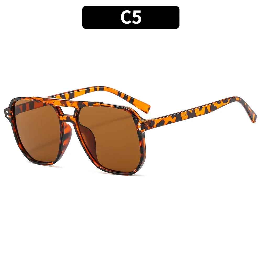 Vintage Square Sunglasses for Women Men Thick Frame Double Bridges Eyewear Female Chic Polygon Sun G