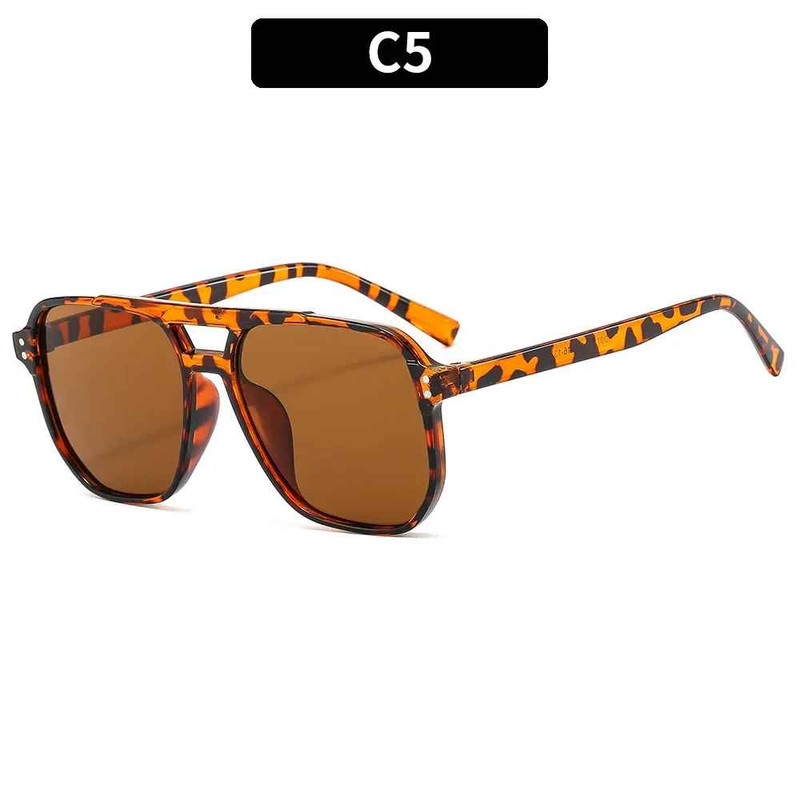 Vintage Square Sunglasses for Women Men Thick Frame Double Bridges Eyewear Female Chic Polygon Sun G
