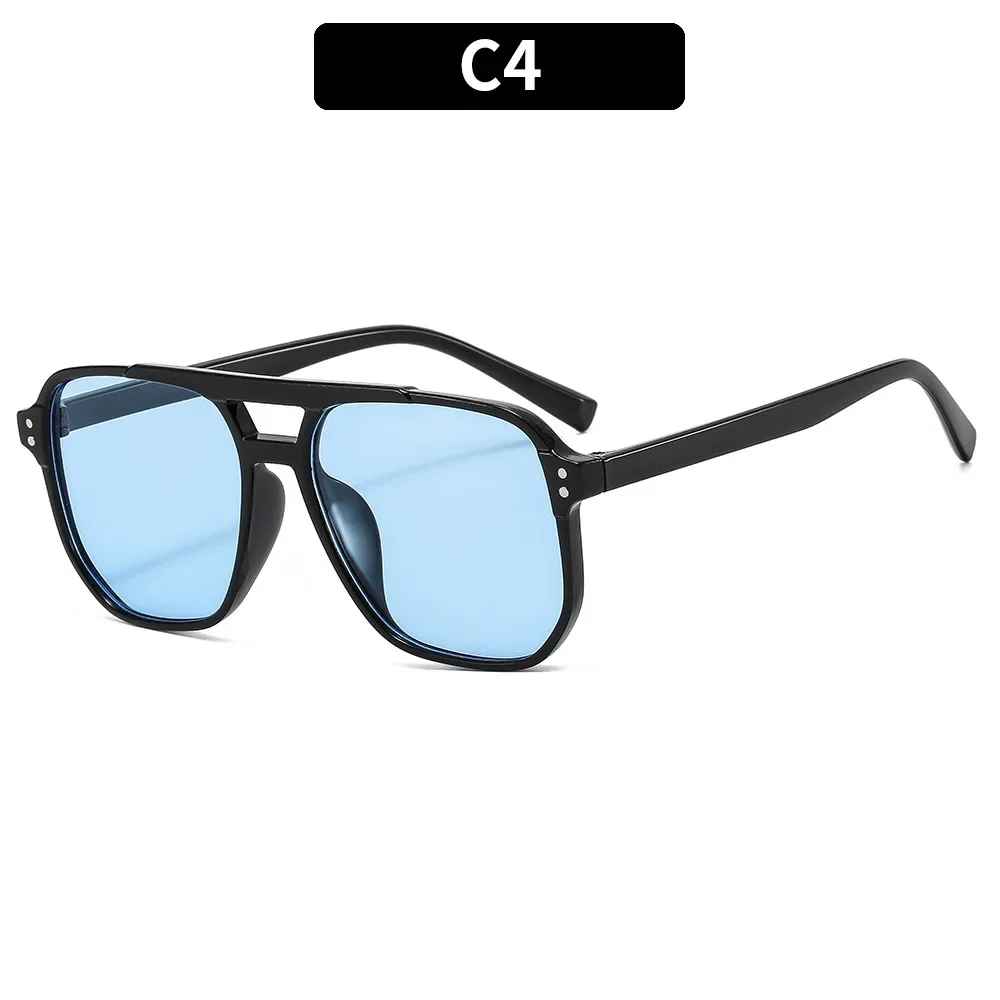 Vintage Square Sunglasses for Women Men Thick Frame Double Bridges Eyewear Female Chic Polygon Sun G