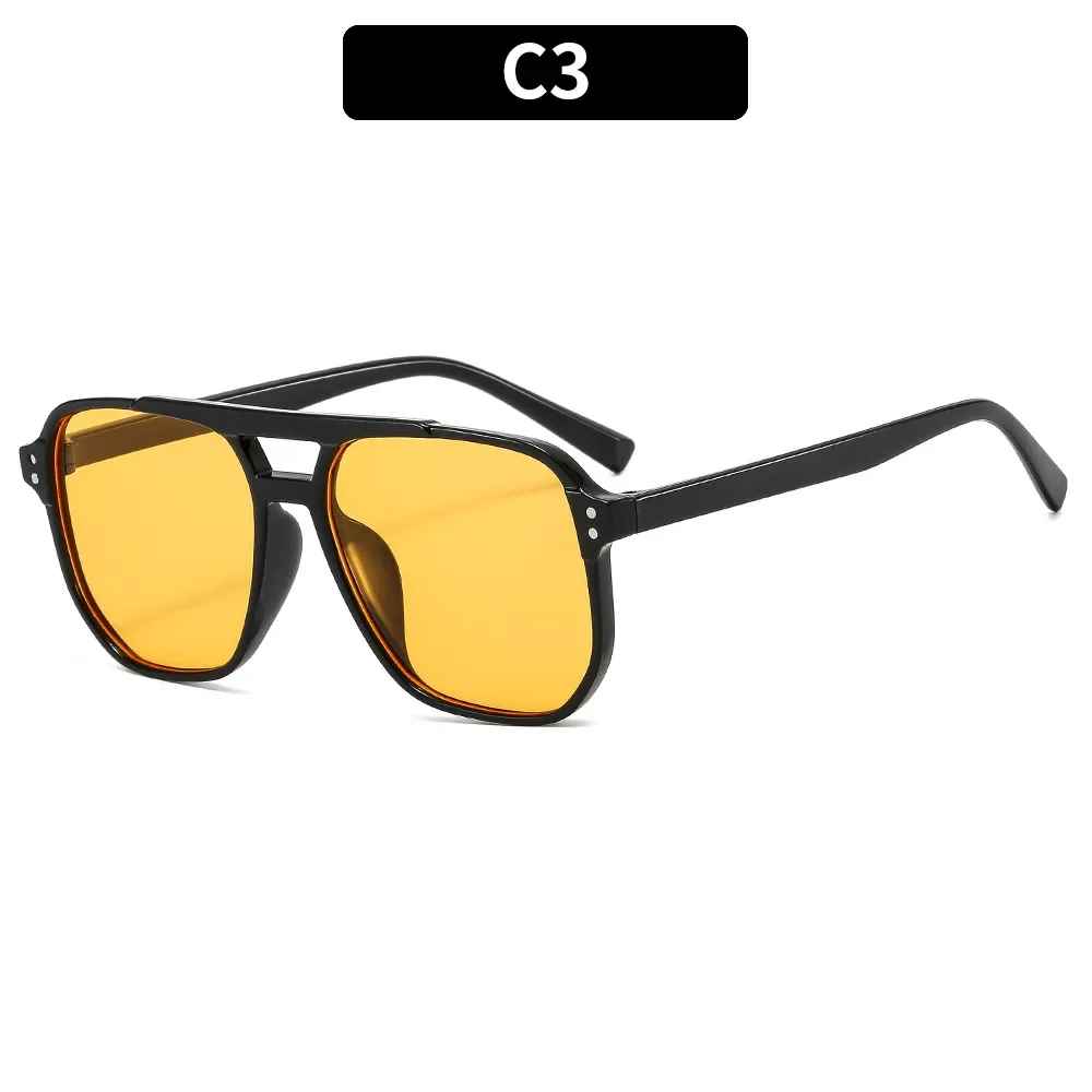 Vintage Square Sunglasses for Women Men Thick Frame Double Bridges Eyewear Female Chic Polygon Sun G