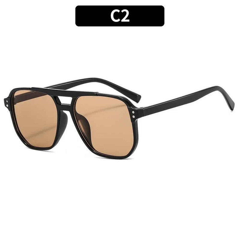 Vintage Square Sunglasses for Women Men Thick Frame Double Bridges Eyewear Female Chic Polygon Sun G