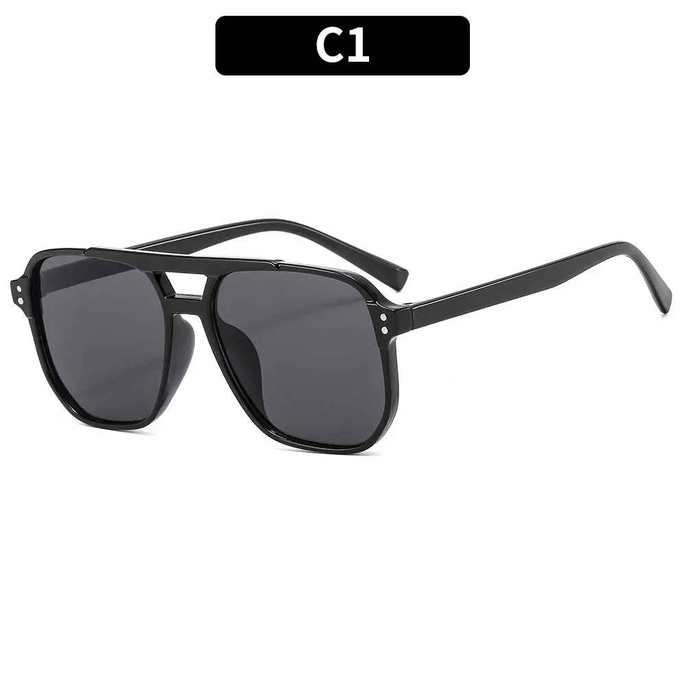 Vintage Square Sunglasses for Women Men Thick Frame Double Bridges Eyewear Female Chic Polygon Sun G
