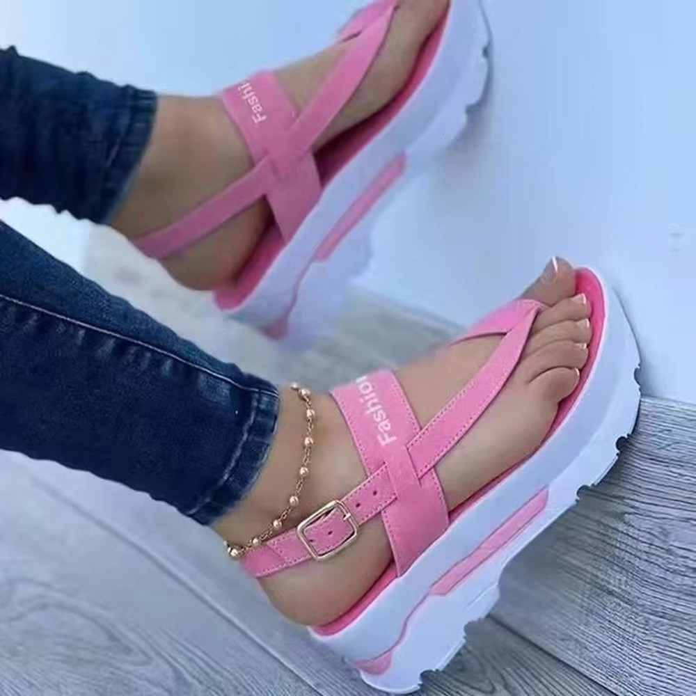 Women Fashion Summer Wedges Shoes Open Toe Buckle Casual Walking Sandals with Heels 1