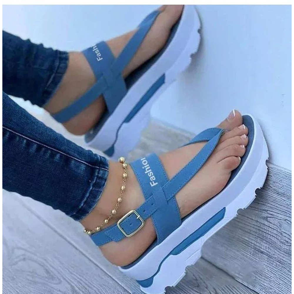 Women Fashion Summer Wedges Shoes Open Toe Buckle Casual Walking Sandals with Heels 3