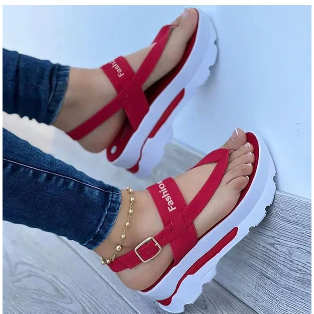 Women Fashion Summer Wedges Shoes Open Toe Buckle Casual Walking Sandals with Heels 4