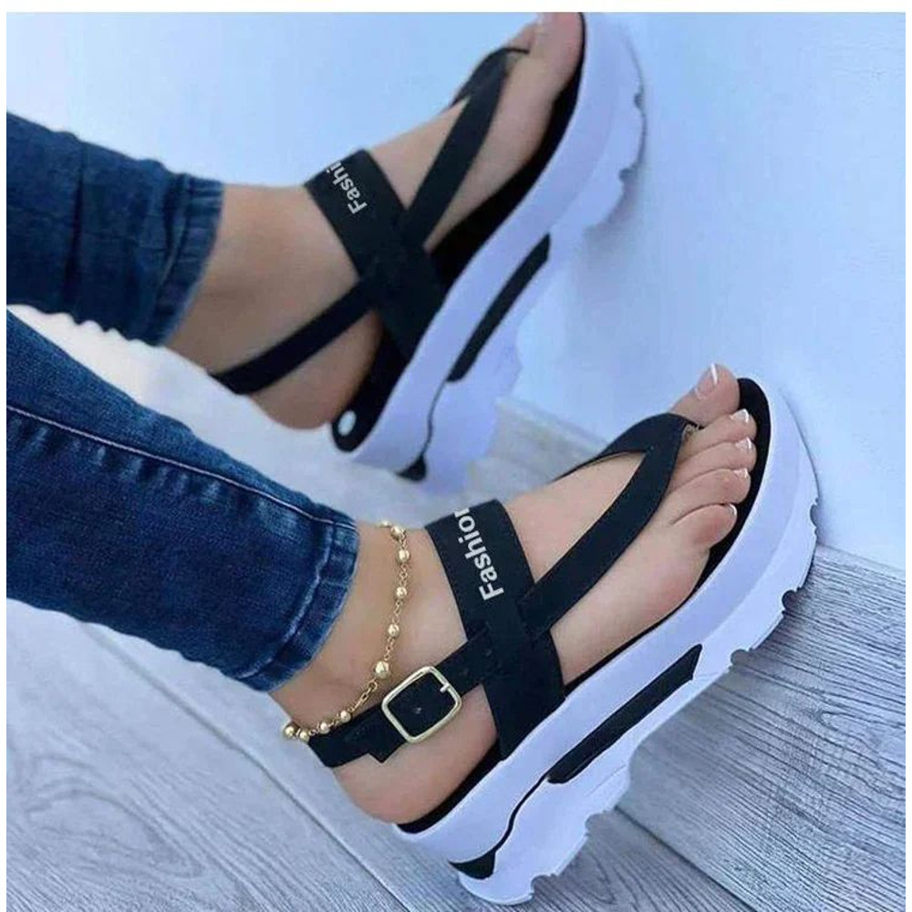 Women Fashion Summer Wedges Shoes Open Toe Buckle Casual Walking Sandals with Heels