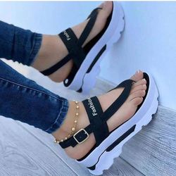 women fashion summer wedges shoes open toe buckle casual walking sandals with heels