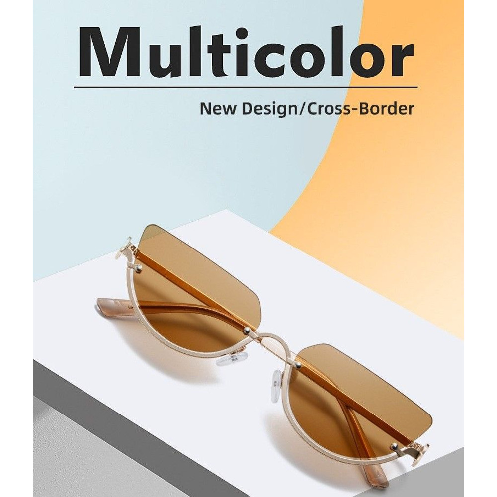 Cross Border Trendy Sunglasses Womens Half Frame Cat Eye Sunglasses Unique Style for Outdoor  Com
