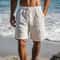 Vintage Linen Shorts for Men Solid Color Casual Beach Shorts with Drawstring LaceUp Design