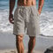 Vintage Linen Shorts for Men Solid Color Casual Beach Shorts with Drawstring LaceUp Design