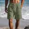Vintage Linen Shorts for Men Solid Color Casual Beach Shorts with Drawstring LaceUp Design
