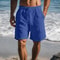 Vintage Linen Shorts for Men Solid Color Casual Beach Shorts with Drawstring LaceUp Design