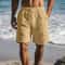 Vintage Linen Shorts for Men Solid Color Casual Beach Shorts with Drawstring LaceUp Design