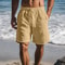 Vintage Linen Shorts for Men Solid Color Casual Beach Shorts with Drawstring LaceUp Design