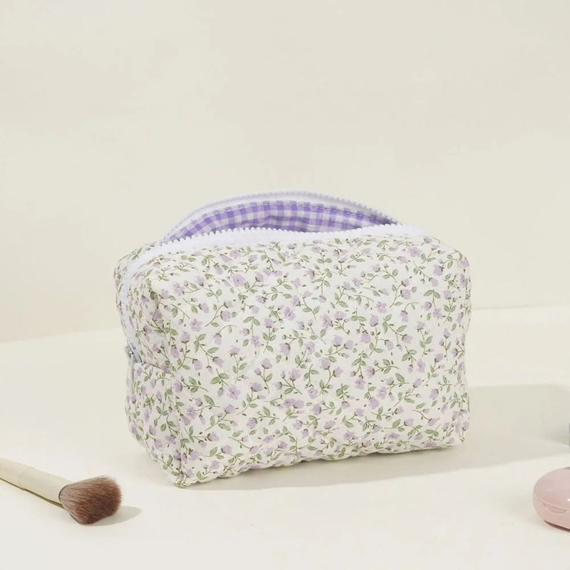 Floral Puffy Quilted Makeup Bag Large Travel Cosmetic Pouch With Storage Organizer Perfect For Make 7