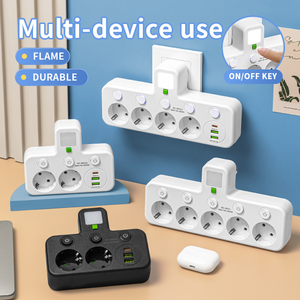 Smart Electrical Socket With Or Without USB Type C Ports 2500W Power Strip 0