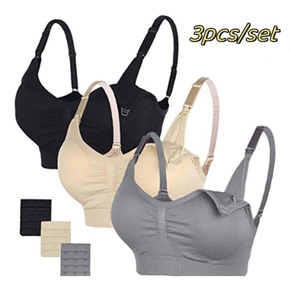 3 Piece Seamless Nursing Bras, High Quality Maternity & Breastfeeding Bra with Breathable Cotton & Push Up Support