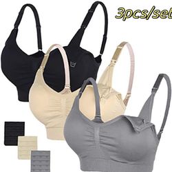 3 piece seamless nursing bras, high quality maternity & breastfeeding bra with breathable cotton & push up support