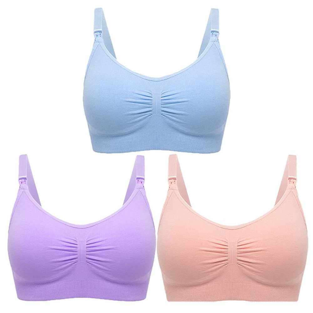 3 Piece Seamless Nursing Bras, High Quality Maternity & Breastfeeding Bra with Breathable Cotton & Push Up Support