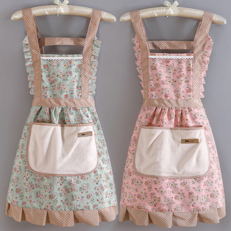 Lovely Canvas Apron for Female Household Breathable Antifouling Perfect for Kitchen Cleaning