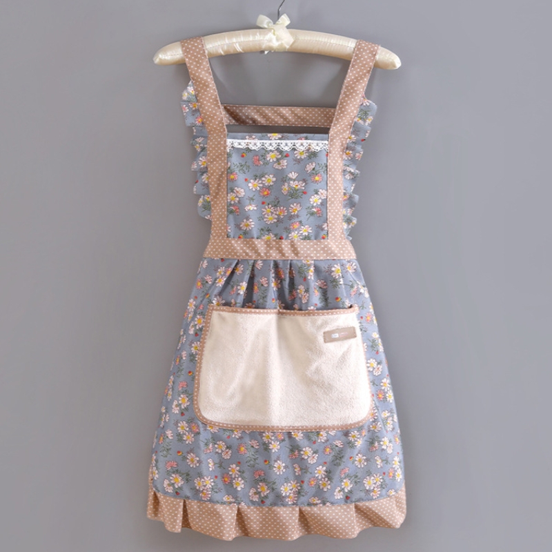 Lovely Canvas Apron for Female Household Breathable Antifouling Perfect for Kitchen Cleaning