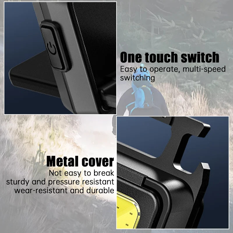 Mini Flashlight Keychain USB Rechargeable COB Work Light with 90 Foldable Side Lights Super Bright