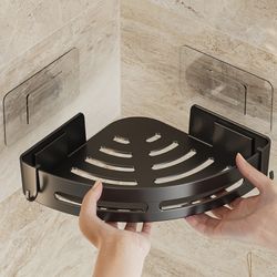 no punching required bathroom shampoo holder, shower caddy & storage shelf for towels & toiletries
