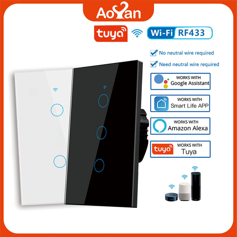 Smart Wall Switch WiFi Enabled No Neutral Wire Required RF433 Touch Sensor Voice Control Via Alexa  1
